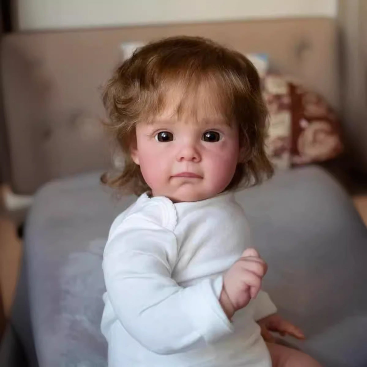 58 cm Reborn Babypuppe mit Stoffkörper, Kleinkind-Mädchenpuppe mit echtem Haar, Geschenk