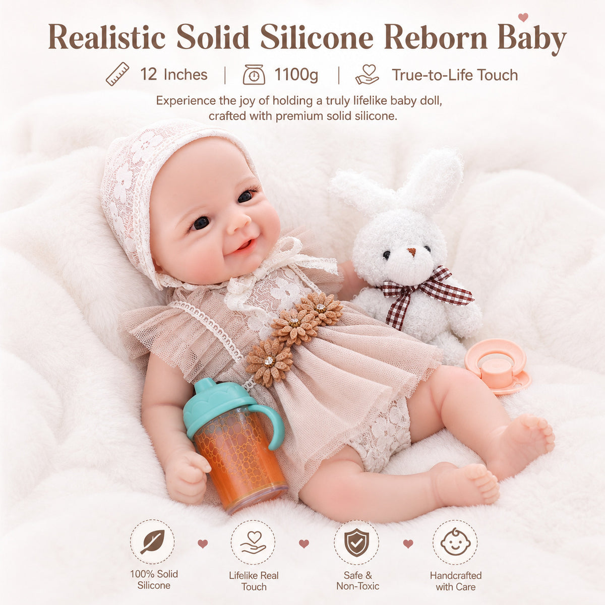 12 Zoll realistische Reborn-Neugeborenen-Puppe mit Vollsilikonkörper, detaillierter 3D-Haut, Sammlerpuppe für Mädchen und Puppenliebhaber