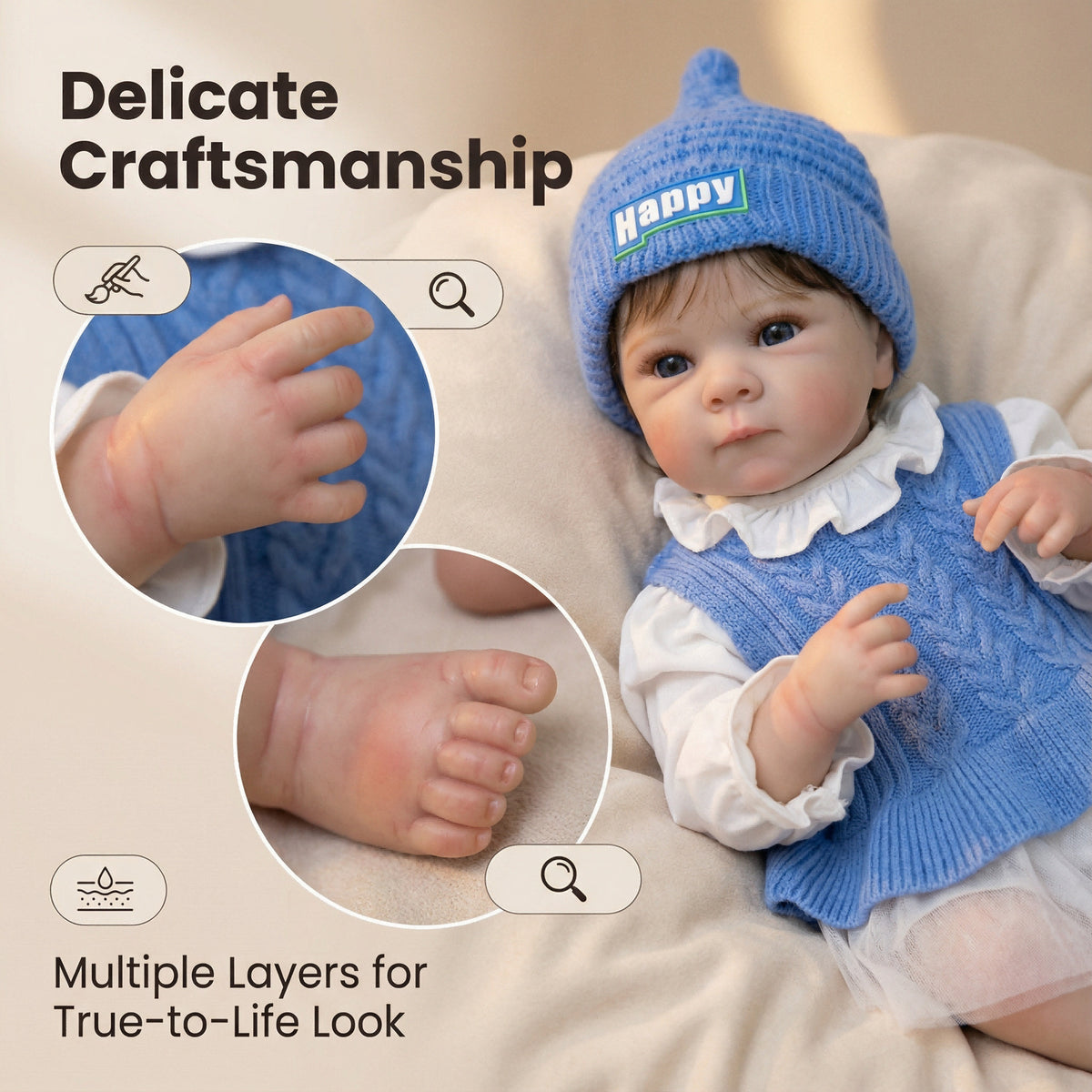 18 Zoll lebensechte Reborn-Babypuppe, Ganzkörper-Vinyl, lebensecht mit sichtbaren Adern, Neugeborenen-Babypuppe