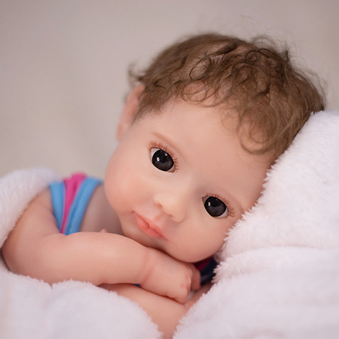 16 / 18 Zoll Full Solid Silikon simulierte Reborn-Babypuppe, hochwertige Mohair-Haartransplantation, Sammler-Ausstellungspuppe für Puppenliebhaber