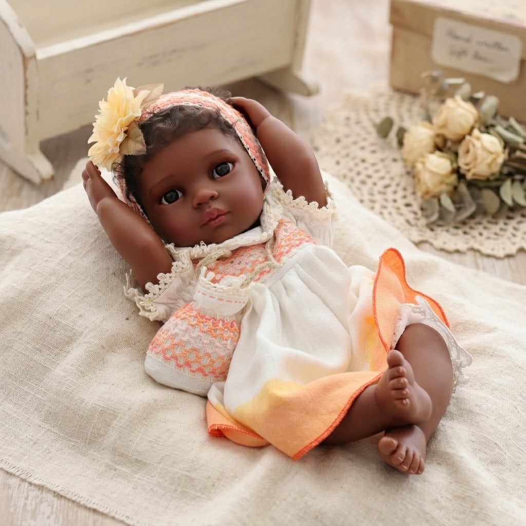 50 cm schwarze Reborn-Babypuppe, Simulationspuppe, Vollkunststoff, Mädchen mit implantierten Haaren
