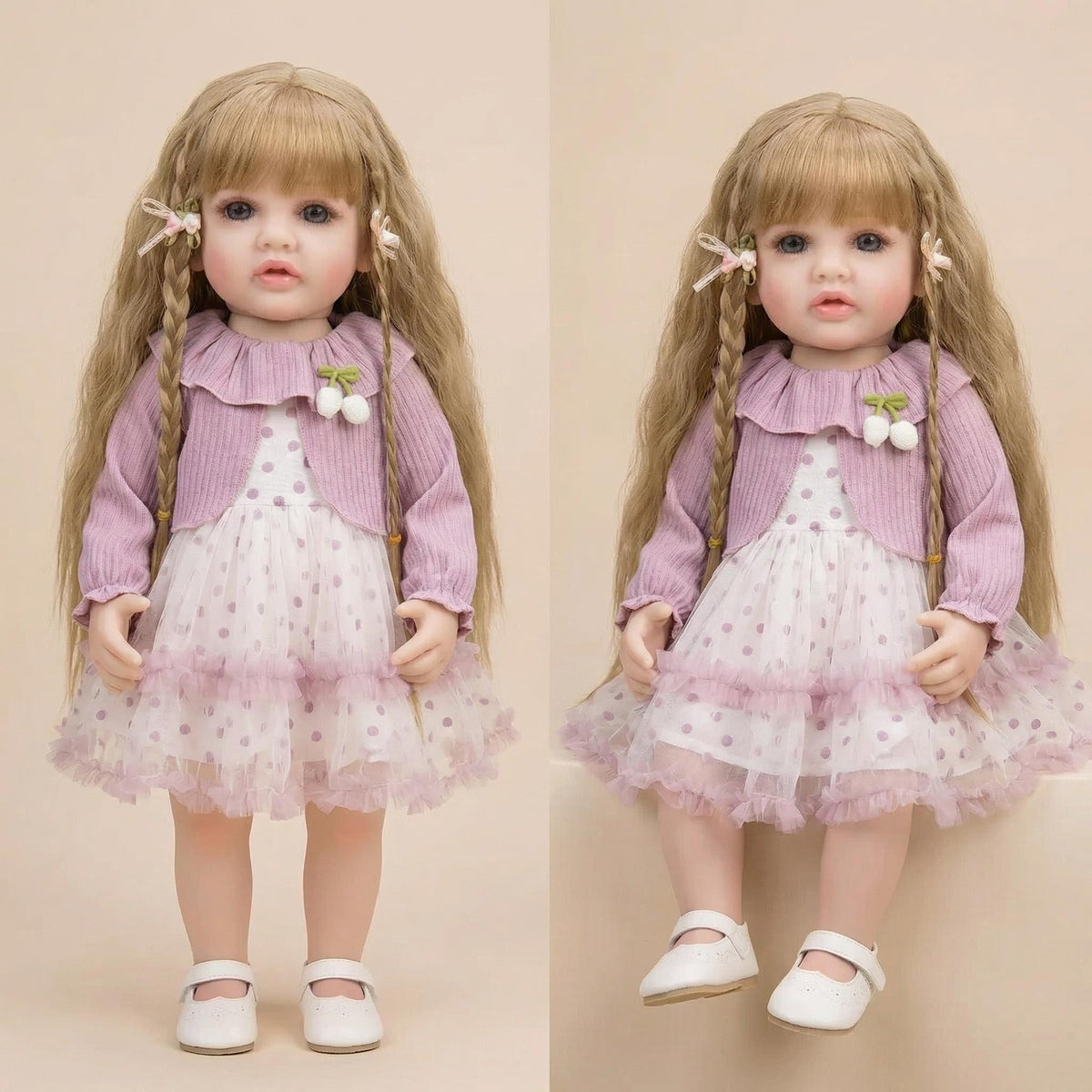 22 Zoll hellviolette langärmelige Schal Betty Simulation Soft Vinyl Reinkarnationspuppe Reborn Puppe