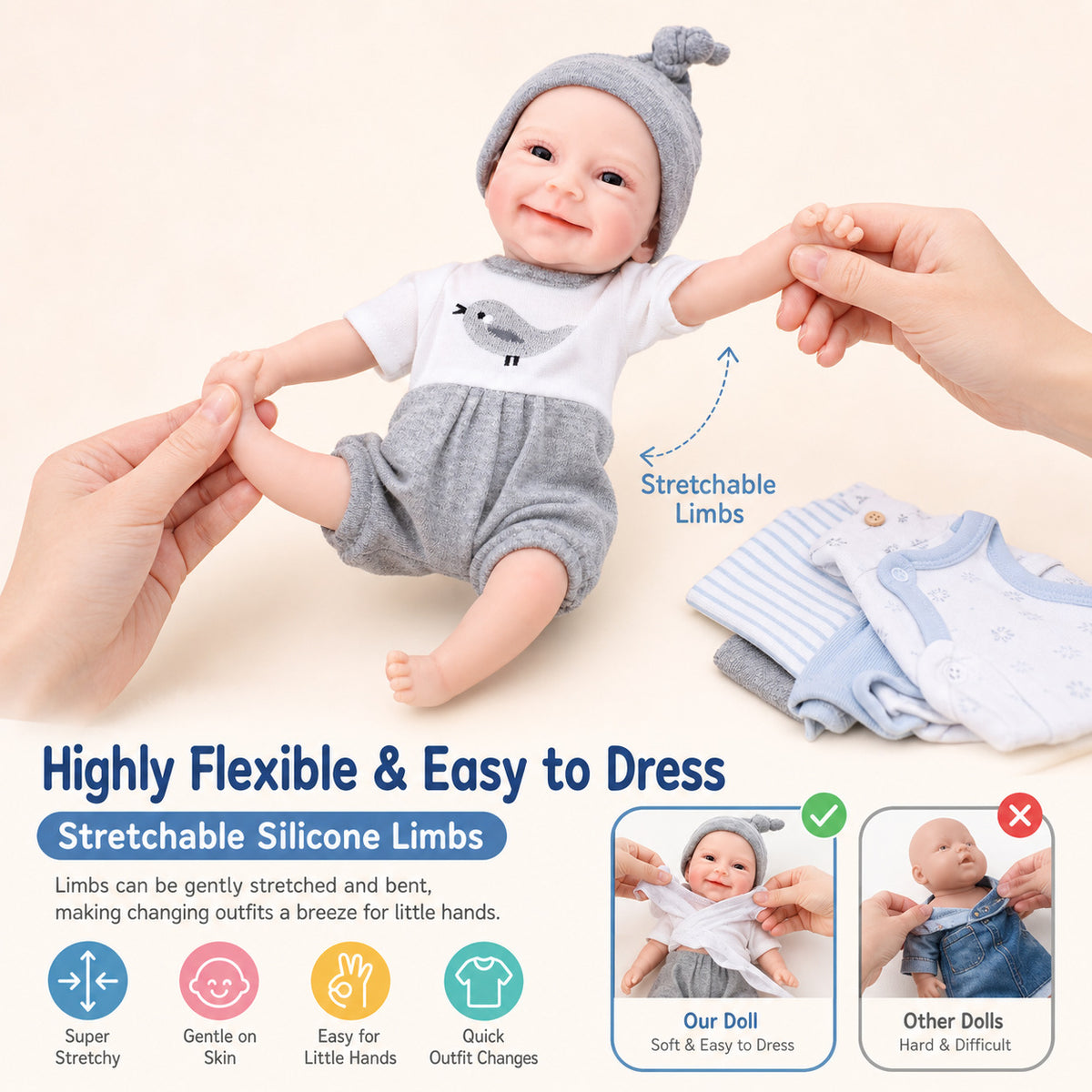 12 Zoll handgefertigte Reborn-Babypuppe mit Körper aus massivem Silikon, Geschenkspielzeug für kleine Mädchen und Sammler
