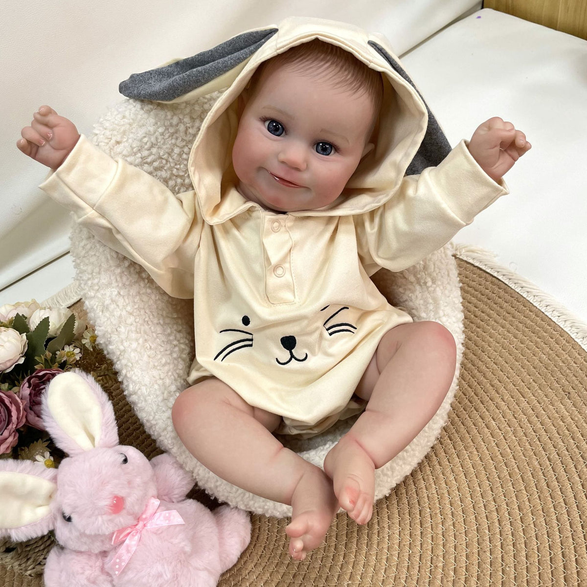 19 Zoll handgefertigte, lebensechte Reborn-Babypuppe mit Stoffkörper, realistischer 3D-Haut, Spielzeug für kleine Mädchen
