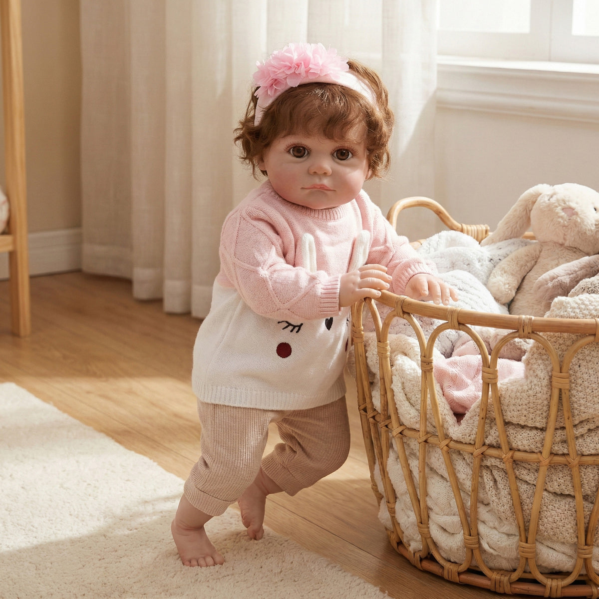 24-Zoll-Puppe mit handimplantieren Haaren und Stoffkörper, simulierte humanoide Spielpuppe als Geschenk oder Sammlerstück für Kinder