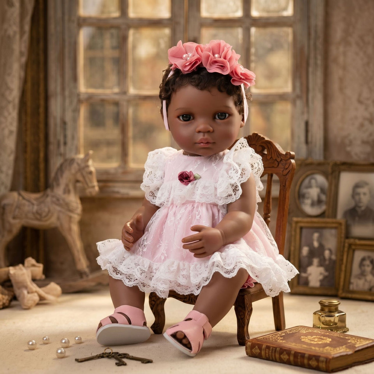 50 cm große, schwarze, lebensechte Reborn-Babypuppe, schwarze Haut, Vollkunststoff, Haar-Transplantation, afrikanische Mädchenpuppe