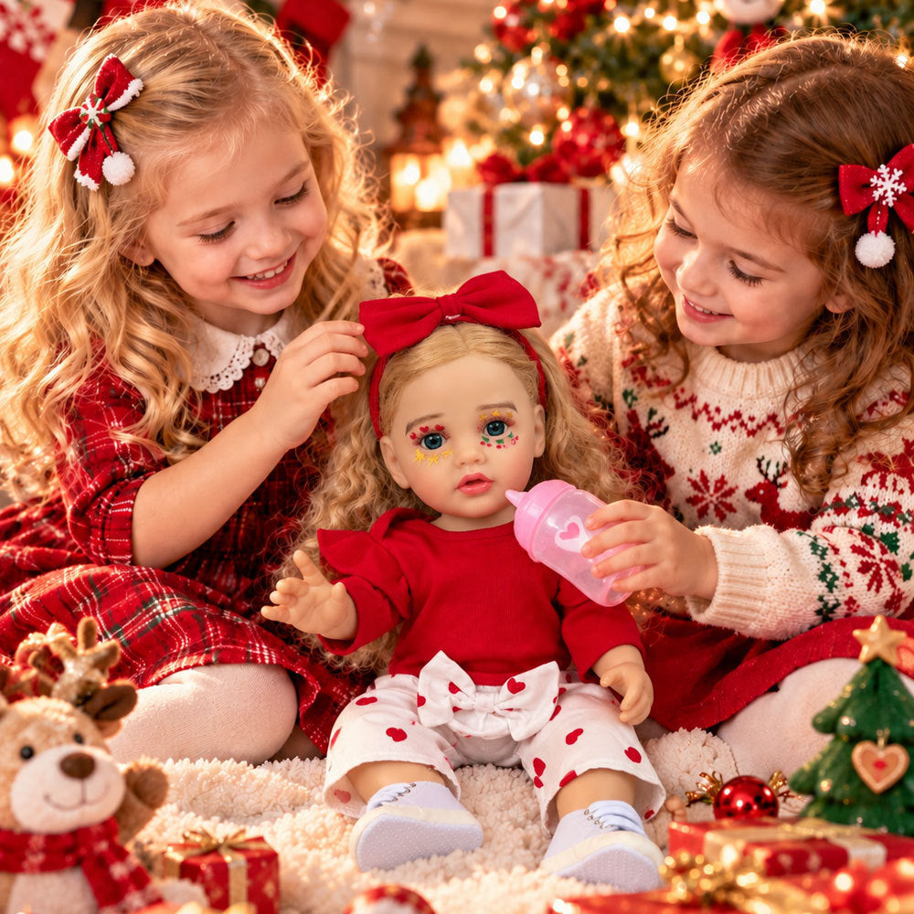 22 inch Christmas Full vinyl Body reborn doll girl with golden curly hair and blue eyes set gift box children's Christmas gift