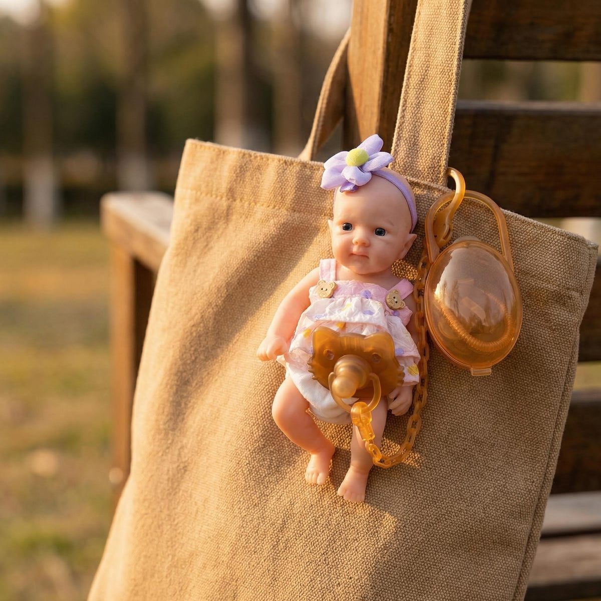 8-Zoll-Reborn-Puppe aus reinem Silikon mit lila Blumenkopf