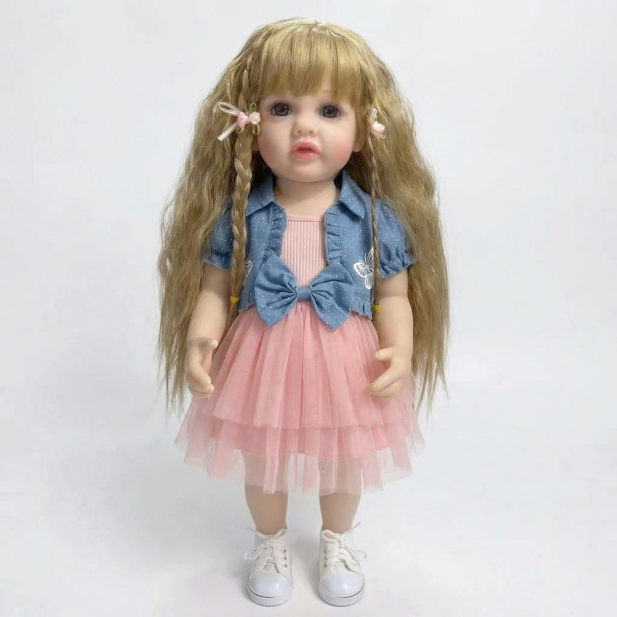 55 cm 22 Zoll lebensechte, realistische Reborn-Babypuppe aus weichem Vinyl, Mädchen Betty, Prinzessinnen-Kleinkind mit langem Haar, Weihnachtsgeschenk für Kinder
