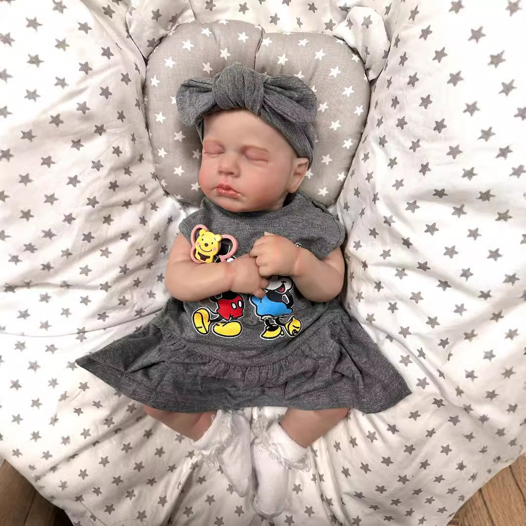 19 Zoll realistische Reborn-Babypuppe mit Stoffkörper, 3D-Haut mit sichtbaren Adern, handgefertigte Neugeborenen-Puppe, Geschenk-Spielzeug für kleine Mädchen und Sammler