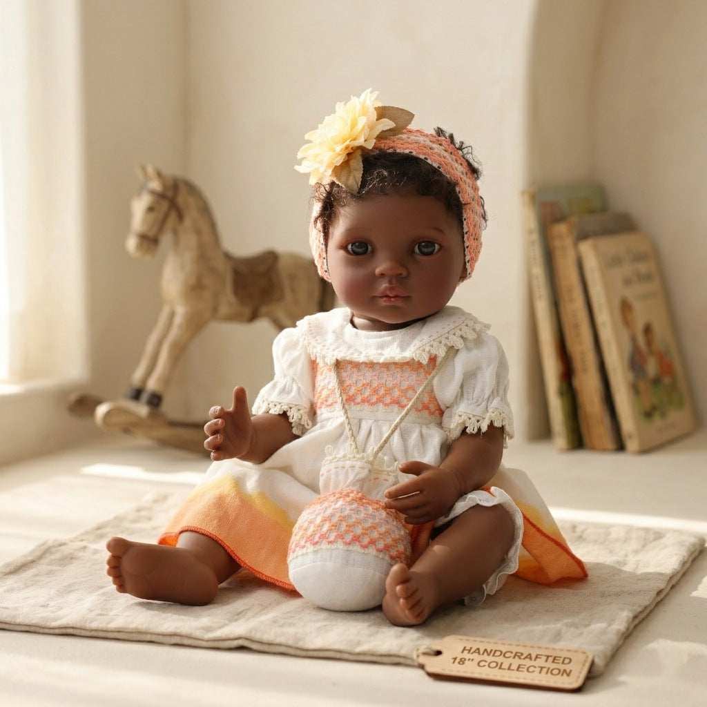 50 cm schwarze Reborn-Babypuppe, Simulationspuppe, Vollkunststoff, Mädchen mit implantierten Haaren
