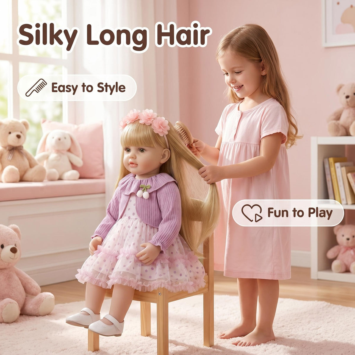 Lebensechtes blondes Mädchen, 56 cm, mit Ganzkörper-Vinyl, therapeutisches Begleitspielzeug, geeignet für jeden Anlass, als Geschenküberraschung
