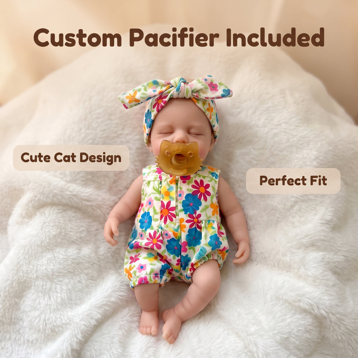8-Zoll Reborn-Babypuppe aus Vollsilikon, schlafend, mit Blumen-Strampler und Schnuller, Mini-Begleiter als Geschenk für Geburtstag & Feiertage