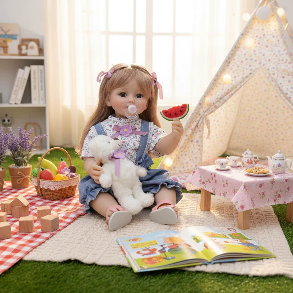 22 Zoll/55 cm Neue Reborn-Puppe Simulations-Babypuppe Spielzeug Vollvinyl lebensechte Reborn-Babypuppen mit langem Haar
