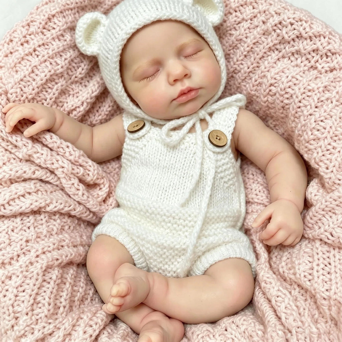 12-Zoll-Puppe aus Vollsilikon, neutrales handgestricktes Bären-Outfit, perfekte Geschenkidee für Babypartys, Thanksgiving, Valentinstag und verschiedene Feiertage