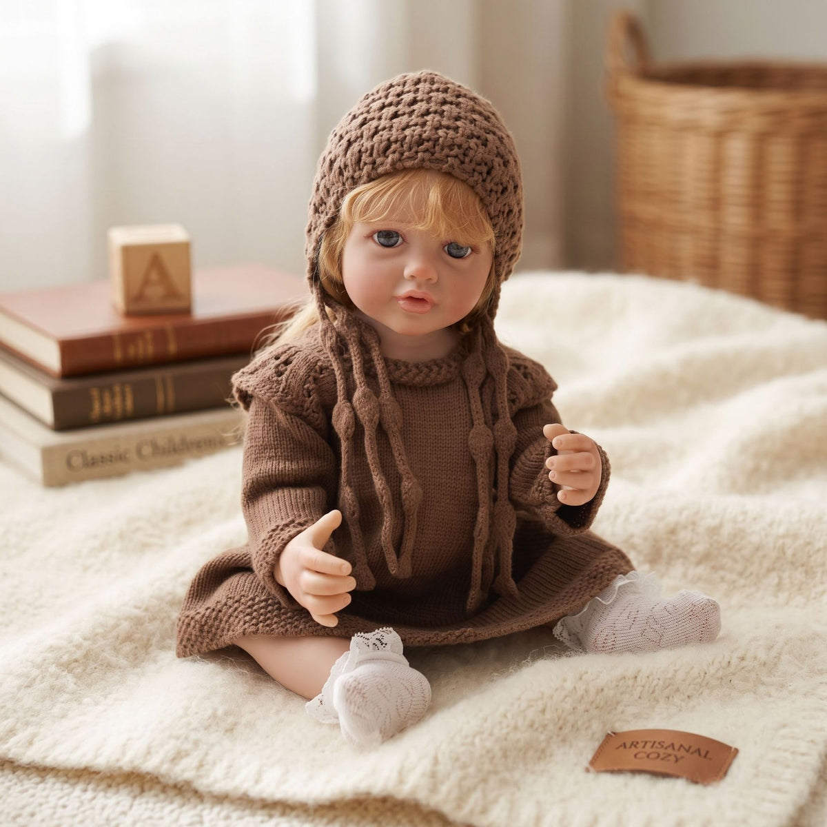 22 Zoll Reborn-Puppe mit Ganzkörper-Vinyl, simuliertes Baby, handimplantiertes Haar, Badespielzeug-Geschenk