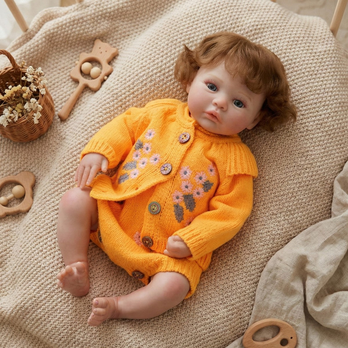 45 cm Reborn-Puppe mit implantierten Haaren, Baby-Simulation