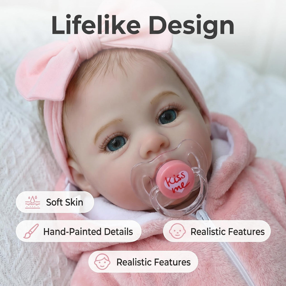 18 Zoll Reborn Ganzkörper-Vinylpuppe, realistische Reborn-Babypuppe Mädchen, echtes Geschenk mit komplettem Zubehör für 3-jährige Kinder