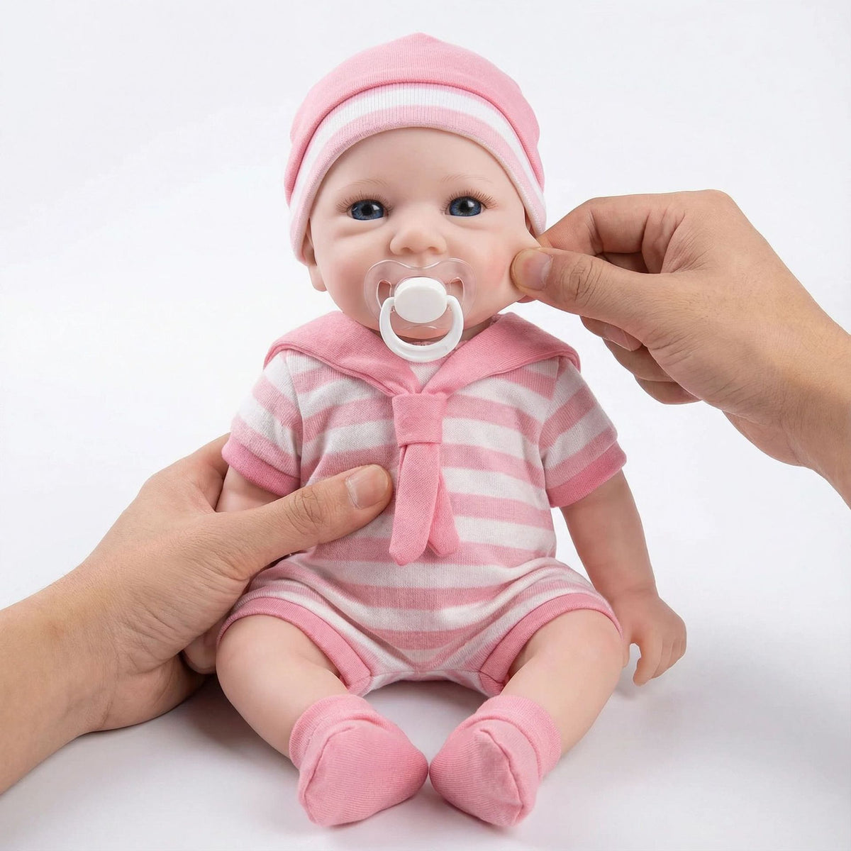 12 Zoll (30 cm) rosa gestreifter Jumpsuit, massive Silikon-Reborn-Puppe als Weihnachtsgeschenk für Kinder