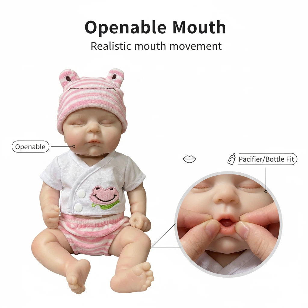 12-Zoll geschlossene Augen rosa Frosch Set Simulation Vollsilikon Reborn Puppe für Kinder Weihnachten massives Silikon