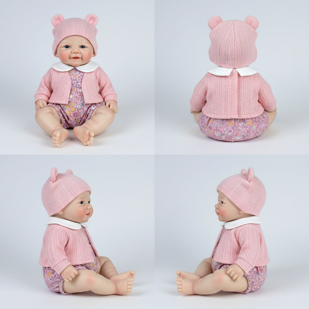12 Zoll massive Silikon-Reborn-Puppe rosa Strickjacke Simulationsspielzeugpuppe