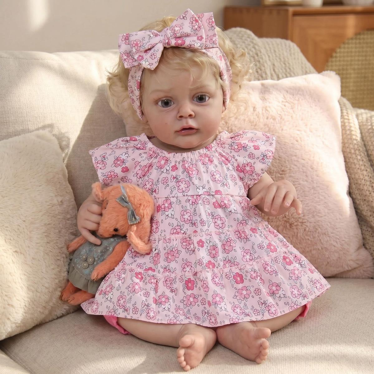 19 Zoll weich mit Stoffkörper und Vinyl-Gliedmaßen, Vintage-Blumenoutfit, durchdachtes Geschenk für Babyparty, Thanksgiving und alle saisonalen Festlichkeiten