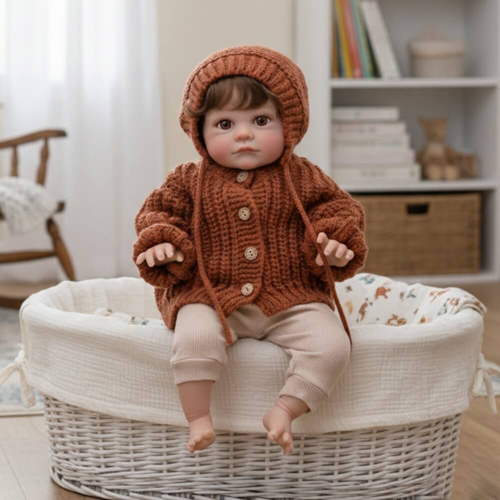 24 Zoll 60 cm Stoffkörper Reborn-Babypuppe mit implantieren Haaren, 60 cm simulierte menschenähnliche Puppe