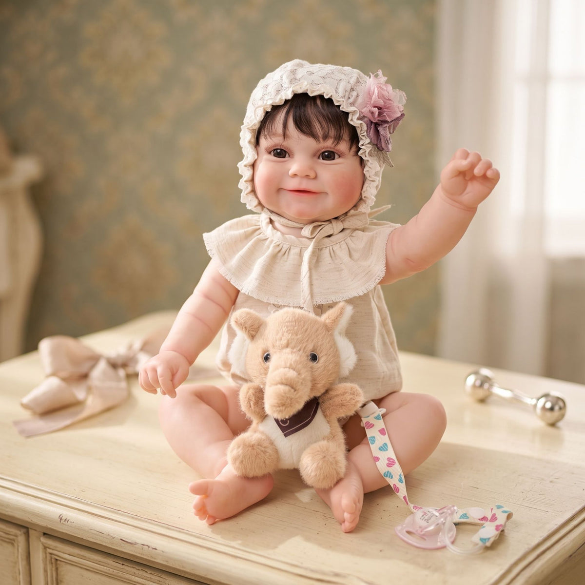 Handgefertigte 22-Zoll-Reborn-Puppe mit realistischer 3D-Hautstruktur und sichtbaren Adern, Ganzkörper-Vinyl, lebensechte Neugeborenen-Puppe, Geburtstagsgeschenk für kleine Mädchen und Sammler