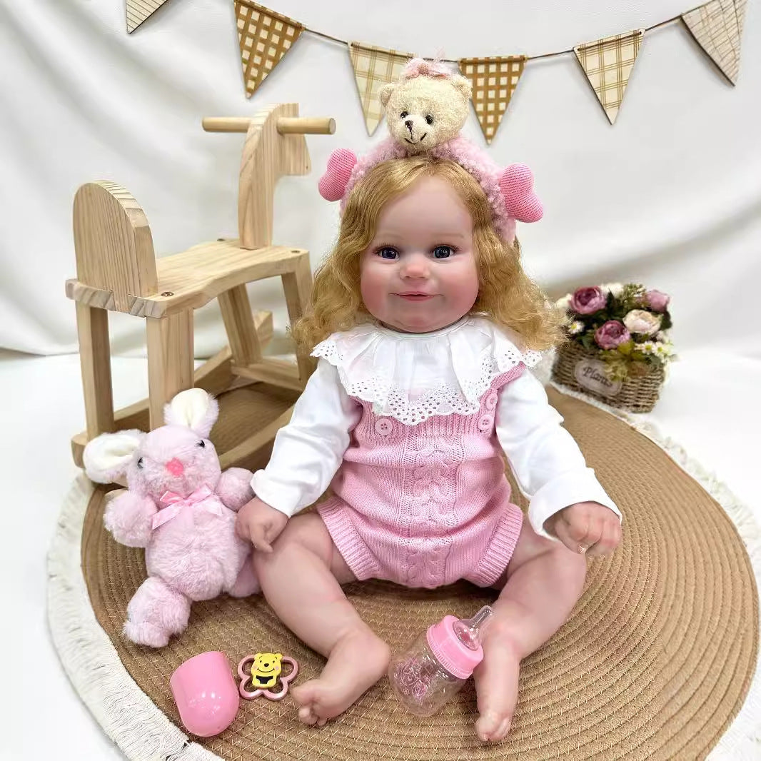 60 cm Reborn-Babypuppe mit Stoffkörper, realistische Neugeborenen-Puppe, Spielzeug für Mädchen und Kinder