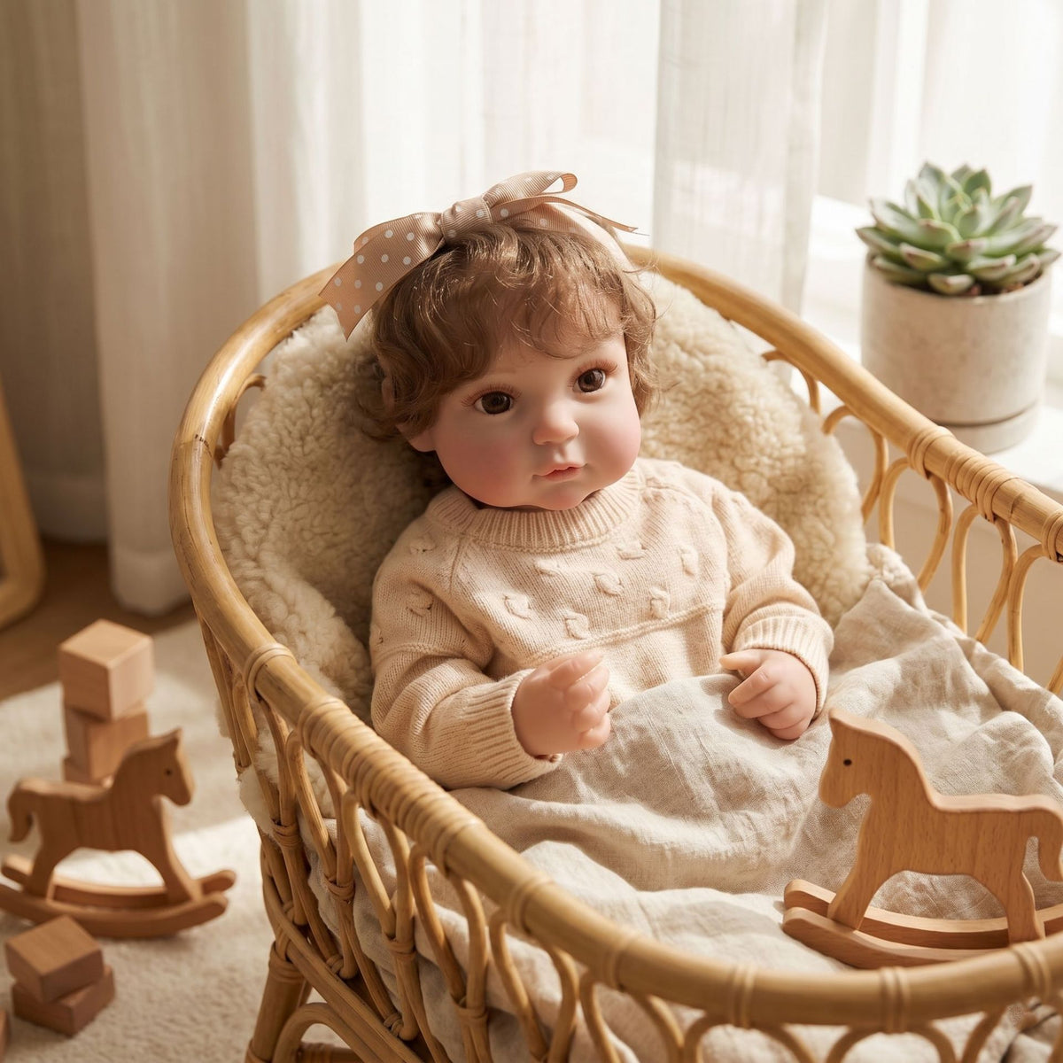 50 cm Reborn-Babypuppe mit implantierter Haar-Simulation, handgefertigt, exquisit bemalte 3D-Puppe