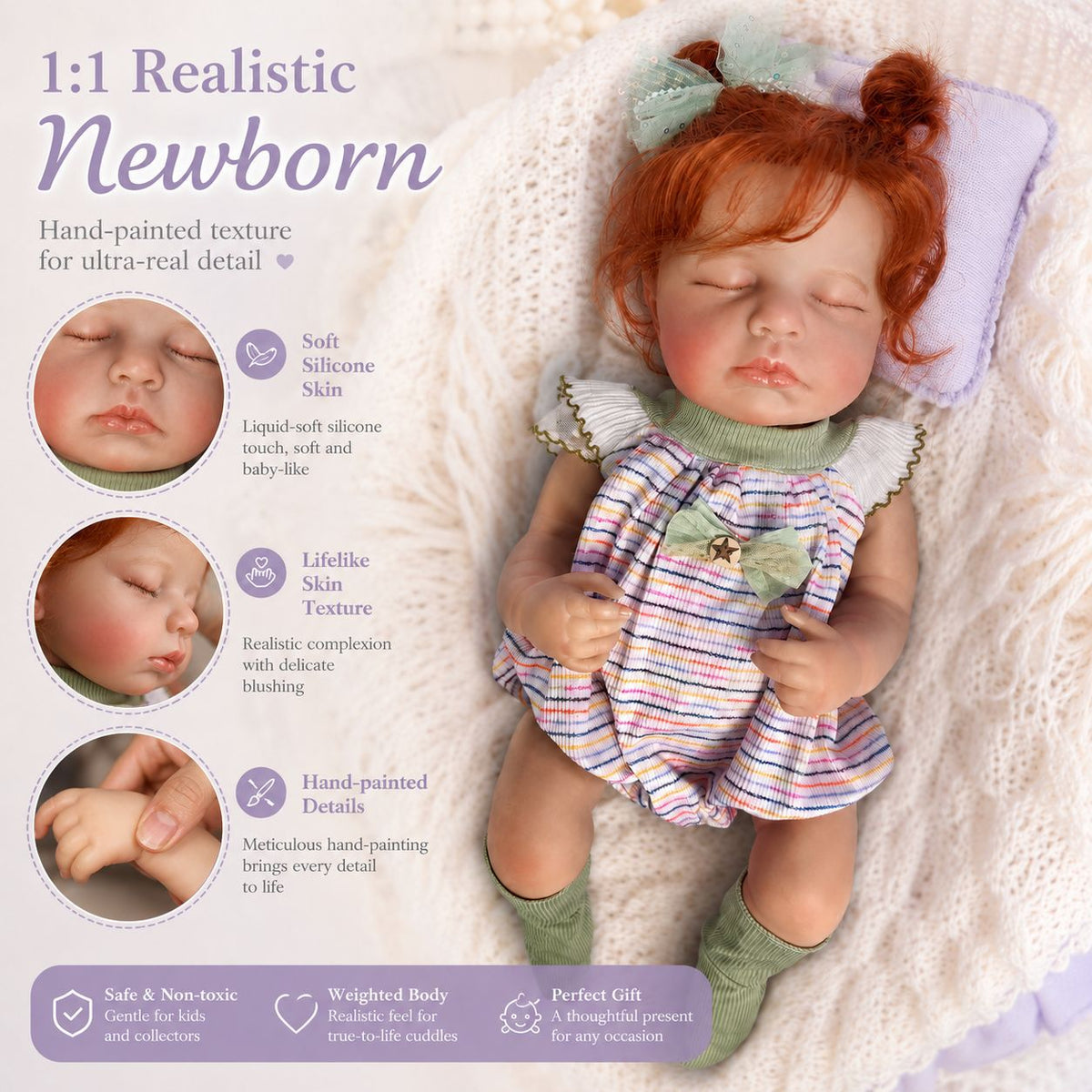 Lebensechte 46 cm Puppe mit Ganzkörper-Vinyl, fühlt sich an wie ein echtes Baby, ideal als Geschenk zum Geburtstag oder zu Feiertagen