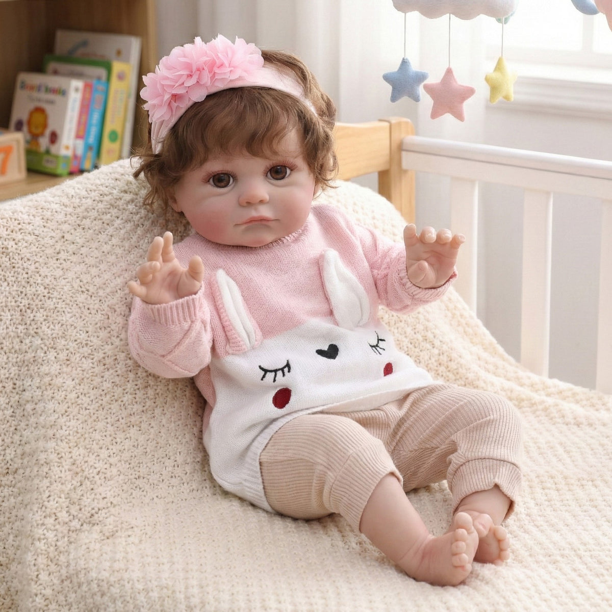 24-Zoll-Puppe mit handimplantieren Haaren und Stoffkörper, simulierte humanoide Spielpuppe als Geschenk oder Sammlerstück für Kinder
