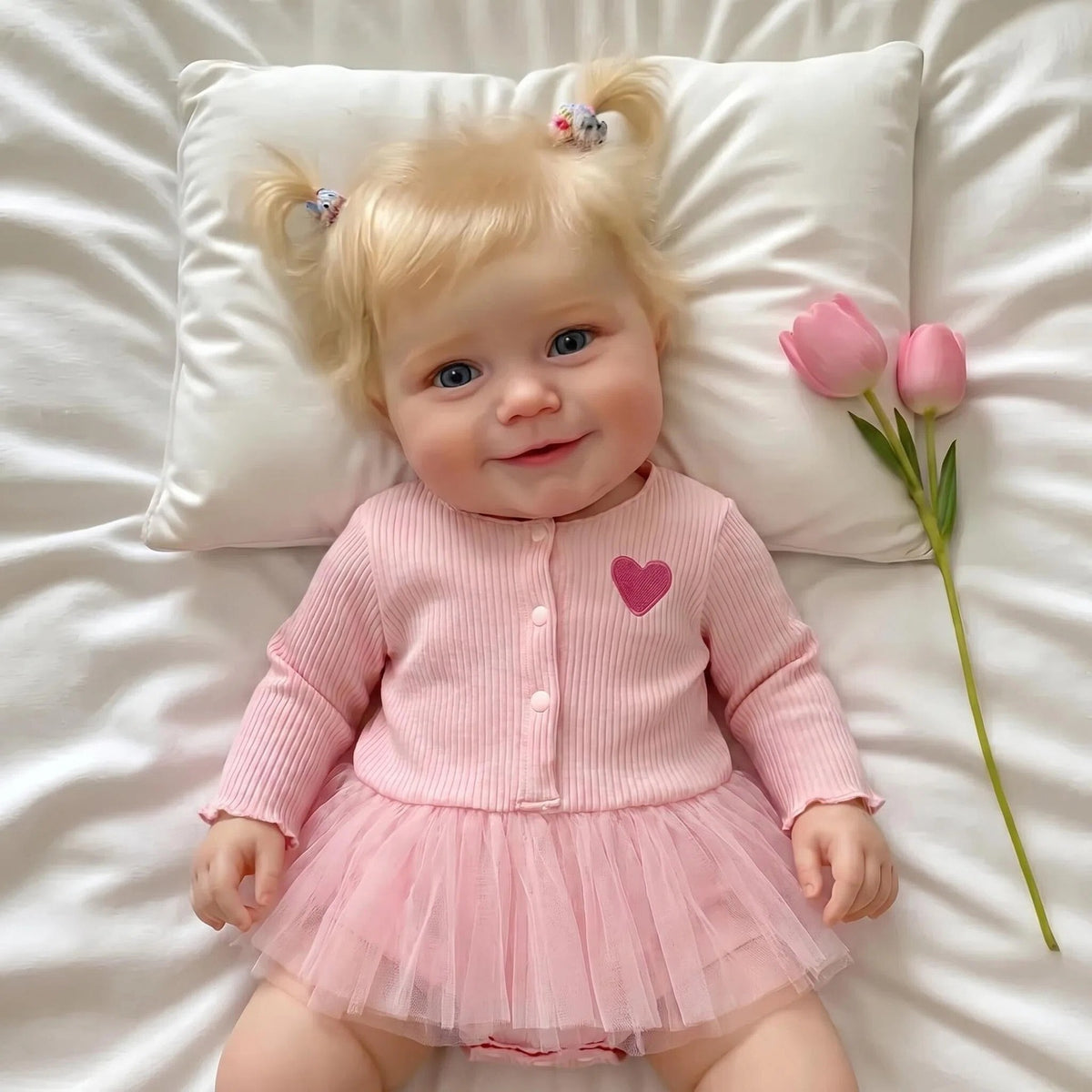 20-Zoll Reborn-Babypuppe aus Vollvinyl, mit blonden Zöpfen und rosa Herz-Tutu-Outfit, Begleitpuppe als Geburtstags- und Festtagsgeschenk