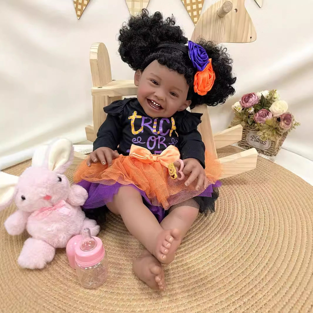 23 Zoll handgefertigte lebensechte Reborn-Puppe mit Stoffkörper, 3D-Haut, realistisches Neugeborenen-Spielzeug, Geschenk für Mädchen und Puppensammler