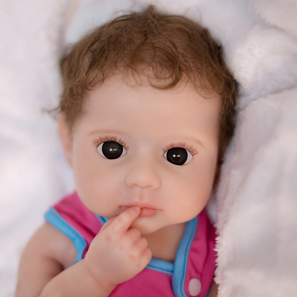 16 / 18 Zoll Full Solid Silikon simulierte Reborn-Babypuppe, hochwertige Mohair-Haartransplantation, Sammler-Ausstellungspuppe für Puppenliebhaber