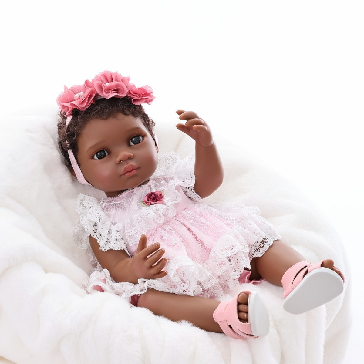 50 cm große, schwarze, lebensechte Reborn-Babypuppe, schwarze Haut, Vollkunststoff, Haar-Transplantation, afrikanische Mädchenpuppe
