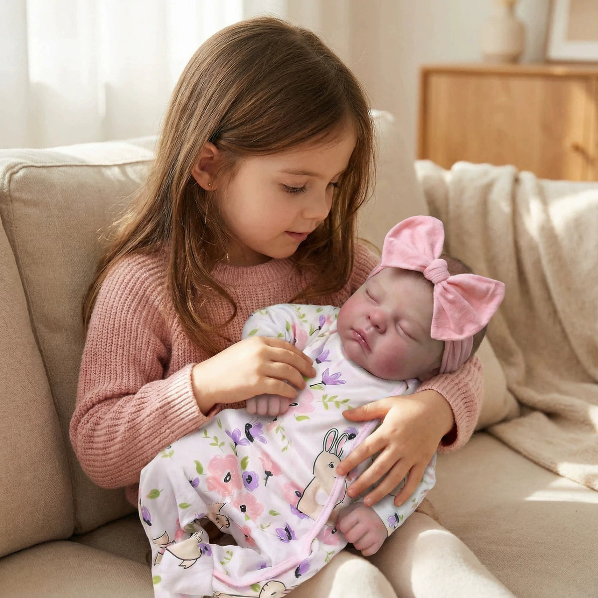 Lebensechte Reborn-Babypuppen, 19 Zoll schlafende Babypuppen, weicher Stoffkörper mit Zubehör, Geschenkbox für Kinder ab 3 Jahren