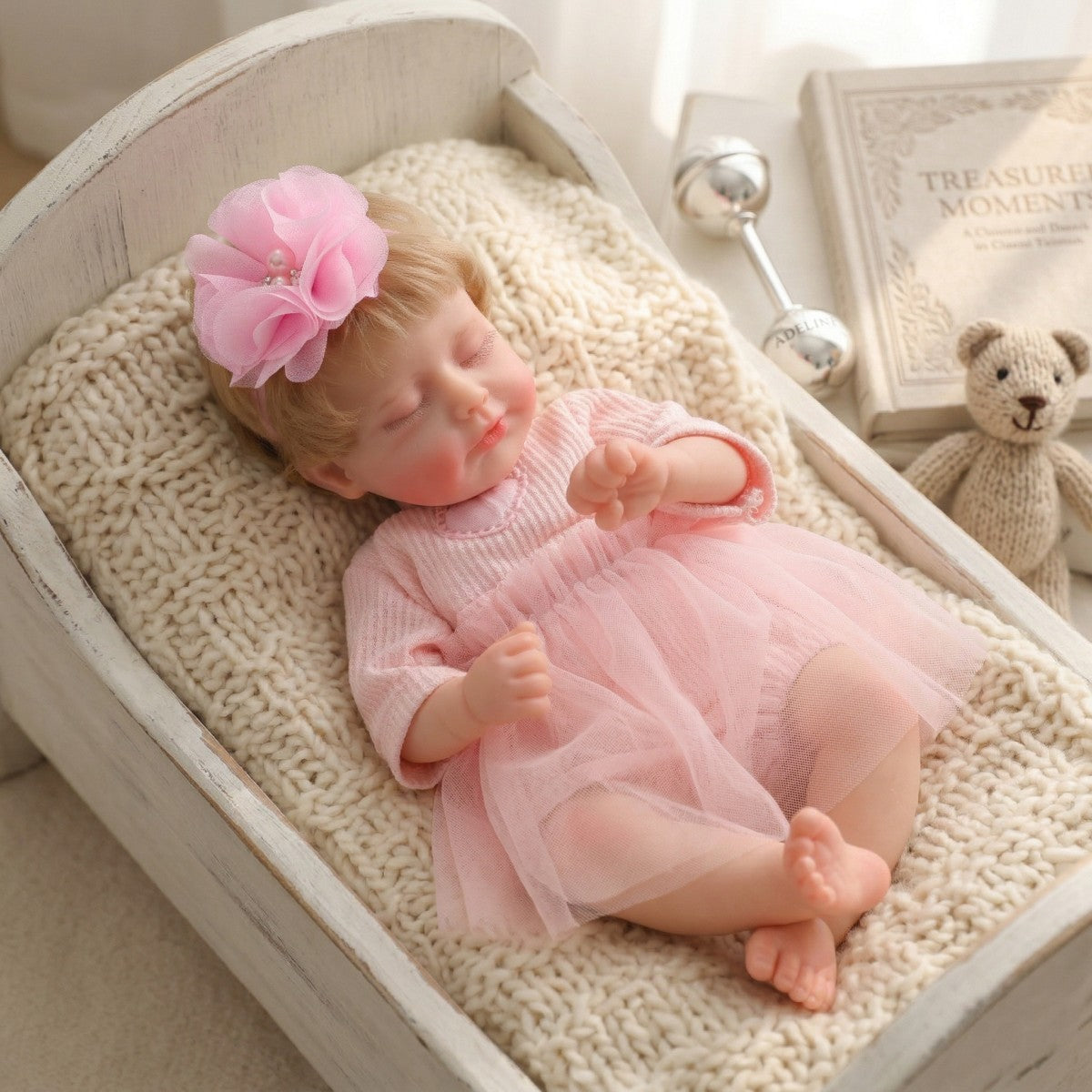 12-Zoll-Vollsilikon-Simulationsbaby, 30 cm Reborn-Puppe, realistisch knetbar, angenehme Haptik, geschlossene Augen, dehnbar