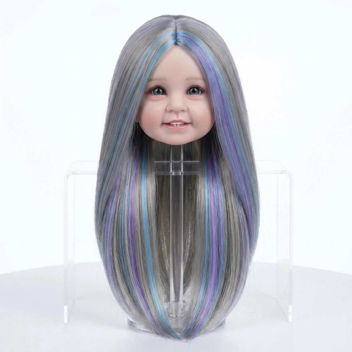 Ersatzperücke für Reborn-Puppen, langes glattes oder lockiges Haar mit Pony, in verschiedenen Farben wie Pink, Blond oder Regenbogenfarben, geflochtene Puppenperücke passend für 20–22 Zoll Reborn-Babypuppen