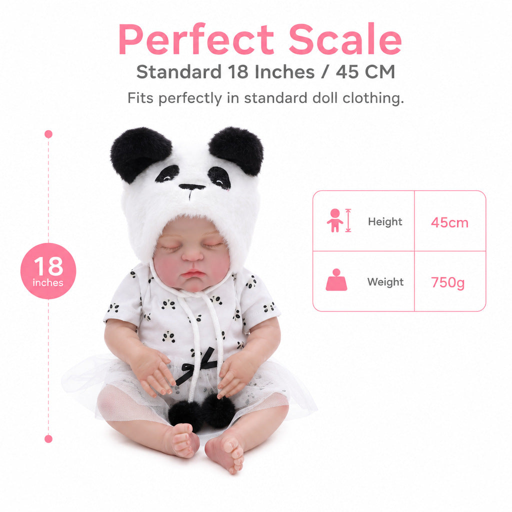 18-Zoll Reborn-Babypuppe mit Stoffkörper, schlafend, in süßem Panda-Outfit, Begleitgeschenk für Geburtstage und Feiertage