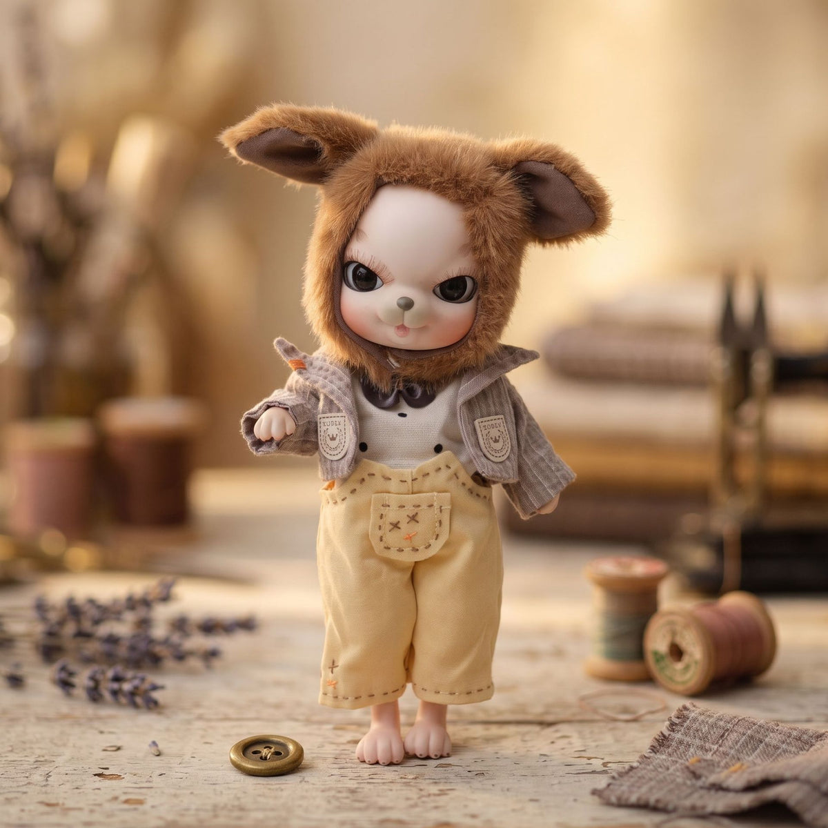 10 Zoll BJD-Puppe mit Keramikkörper, komplettes Plüsch-Outfit, handgefertigt, Dekor, Sammlerstück