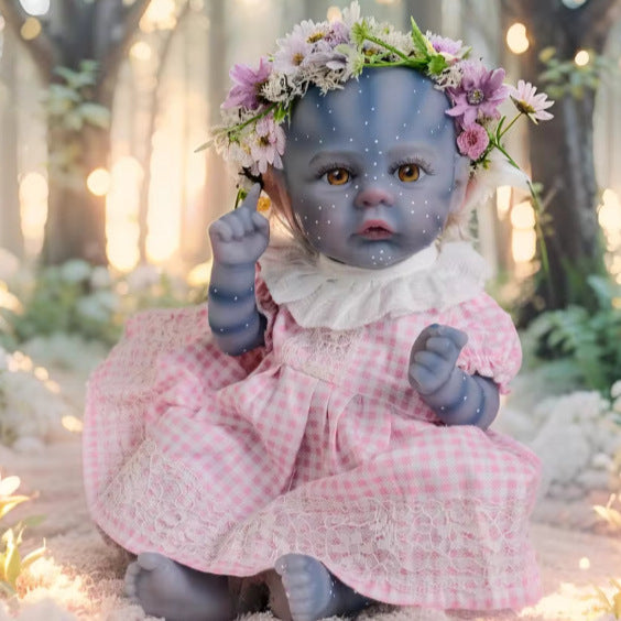 12-Zoll-Elfenpuppe im Avatar-Stil mit Ganzkörper-Vinyl, bernsteinfarbenen Augen und Vichy-Kleid mit Spitzenbesatz – Premium-Überraschungsgeschenk für Geburtstagsfeiern und saisonale Festtage