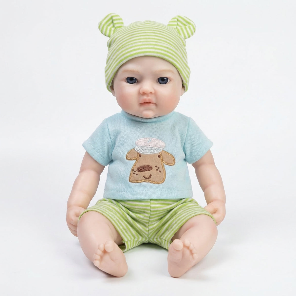 12-Zoll-Silikon-Reborn-Puppe mit grün gestreiftem Hut