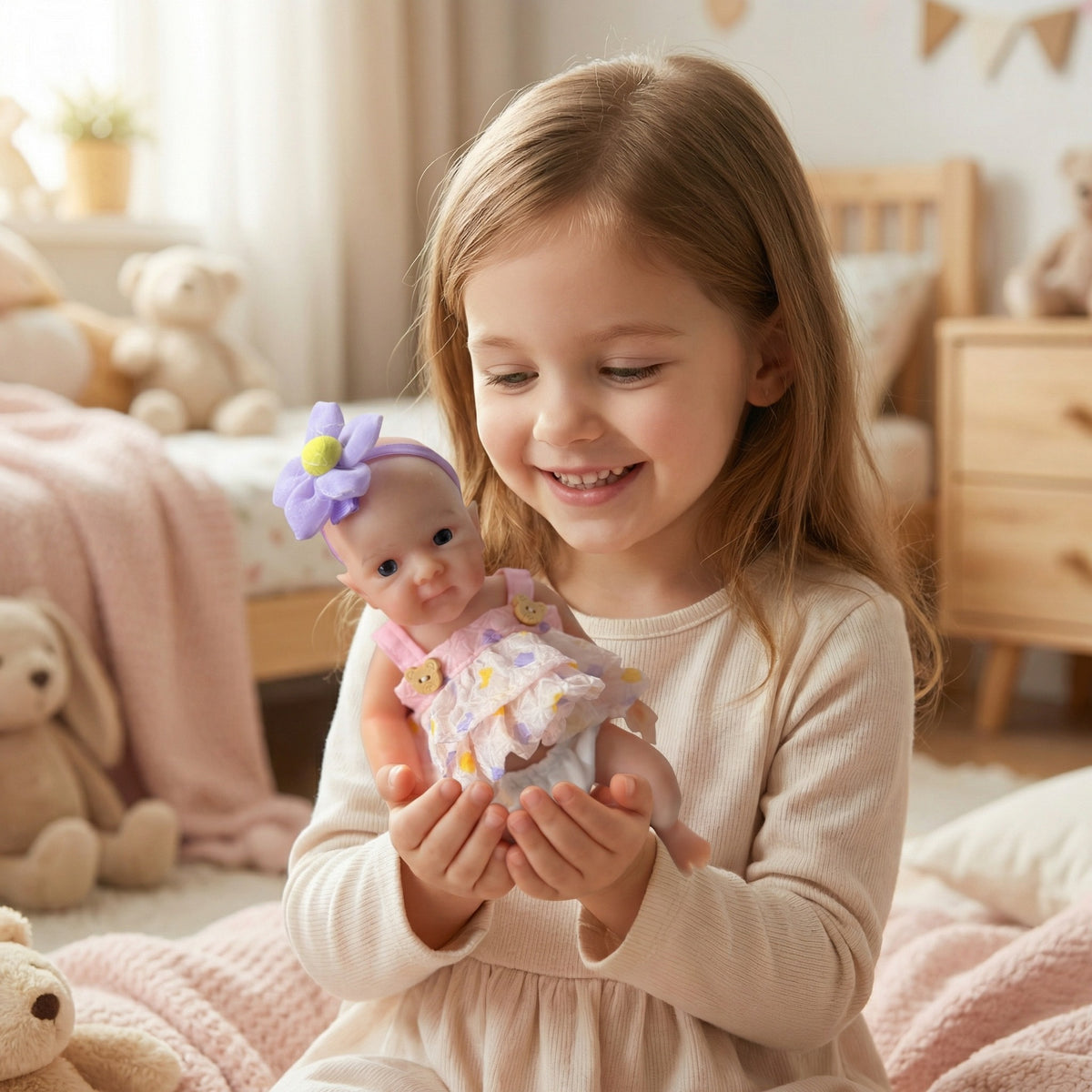 8-Zoll-Reborn-Puppe aus reinem Silikon mit lila Blumenkopf
