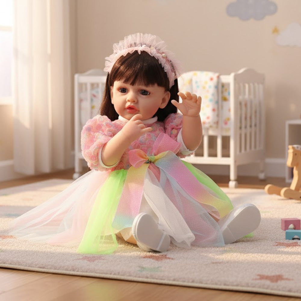 Englisch Russisch Spanisch Weinende und lachende Dialog-Puppe, 22 Zoll, Ganzkörper-Kunststoff-Reborn-Puppe, Simulations-Babypuppe für Mädchen