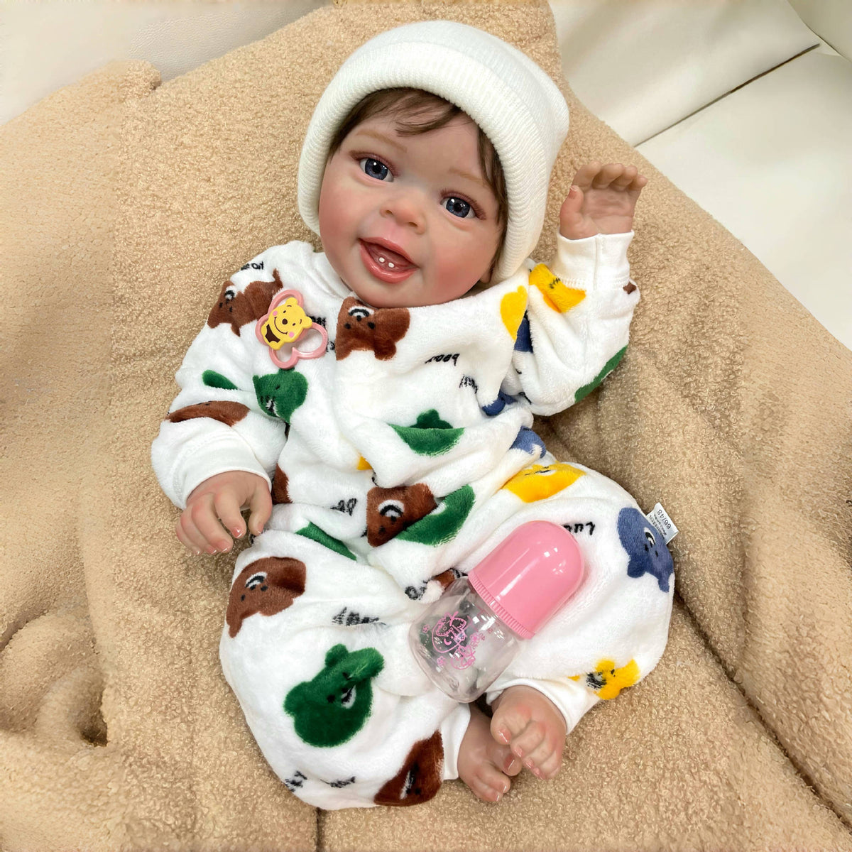 23 Zoll handgefertigte, lebensechte Reborn-Babypuppe mit Stoffkörper, realistischer 3D-Haut, Spielzeug für kleine Mädchen