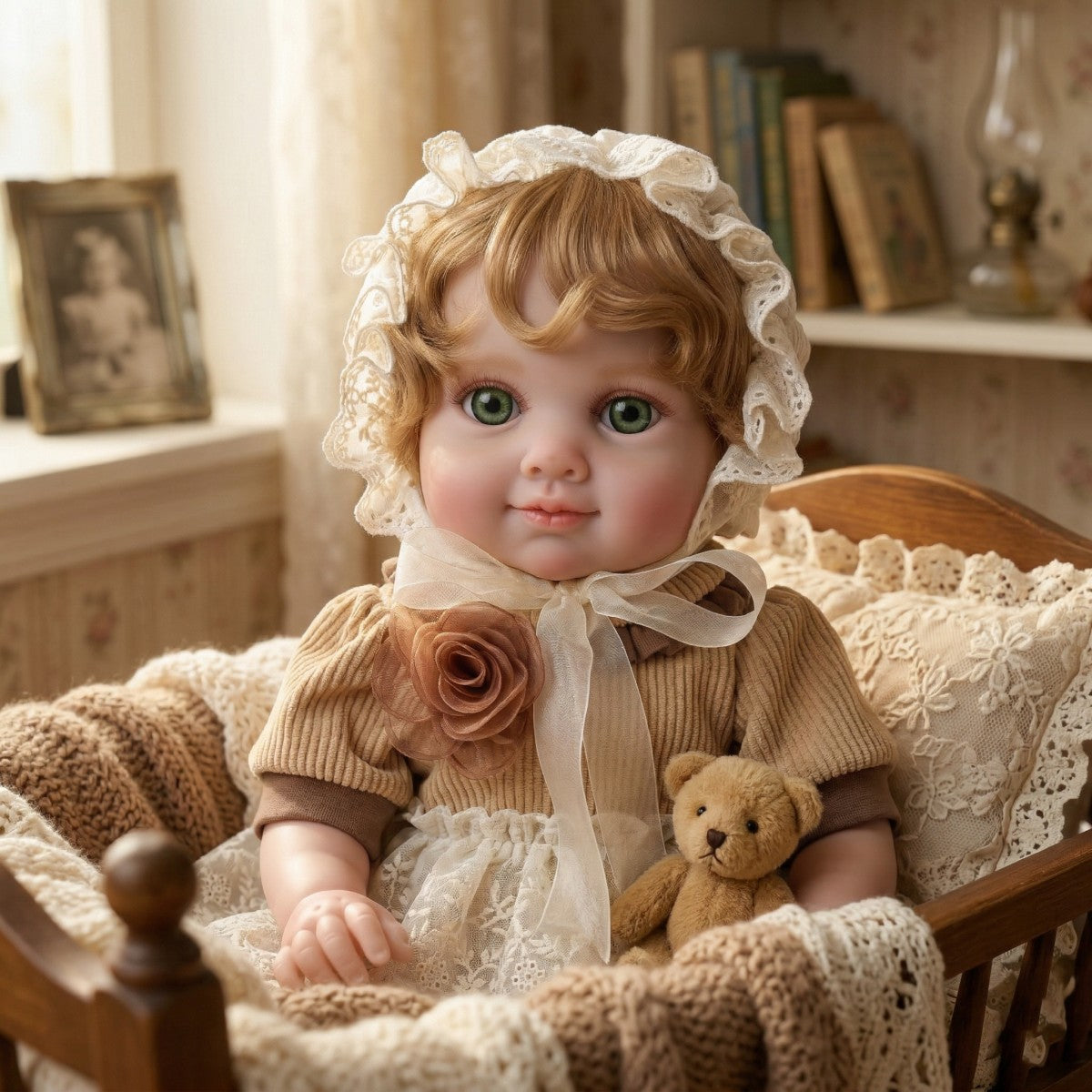 50 cm Reborn-Puppe mit implantiertem Haar und Vollverklebung, handgefertigt, exquisit bemalte 3D-Puppe