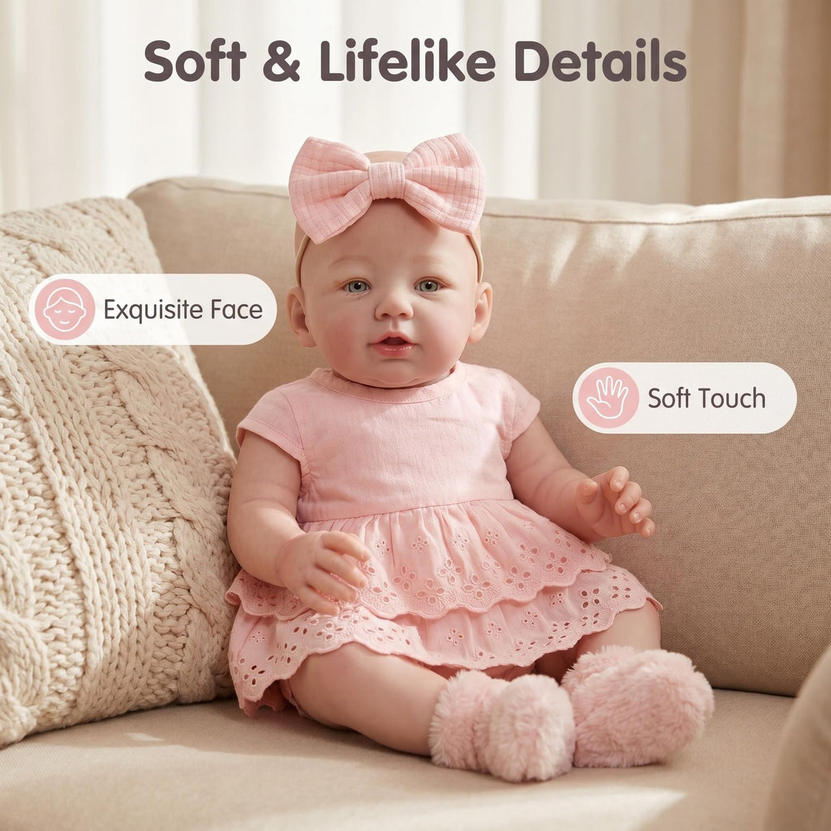 Realistische 48 cm Reborn-Puppe aus Vollvinyl mit offenen Augen, rosa Prinzessinnen-Outfit, Urlaubsgeschenk für Kinder und Sammler