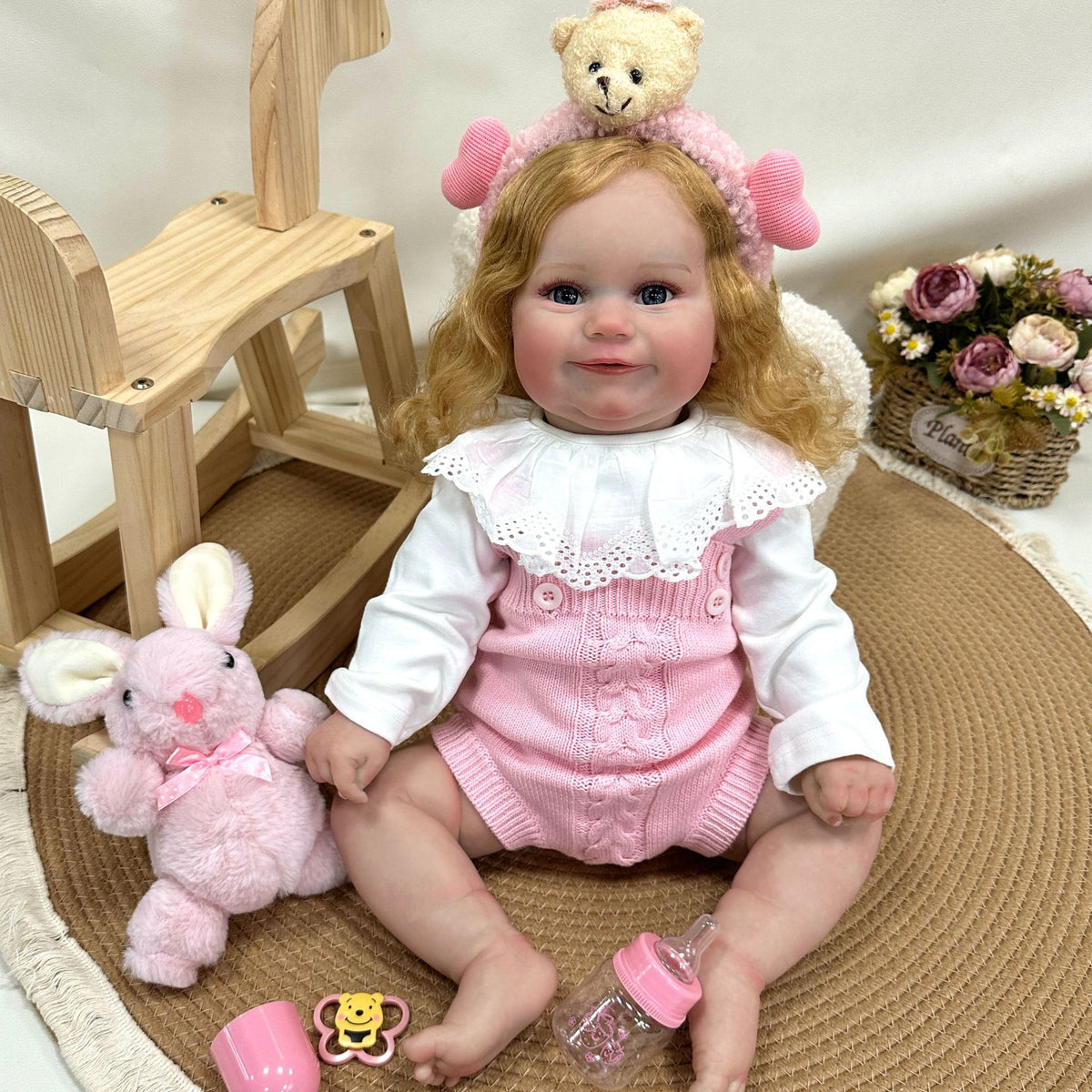 60 cm Reborn-Babypuppe mit Stoffkörper, realistische Neugeborenen-Puppe, Spielzeug für Mädchen und Kinder