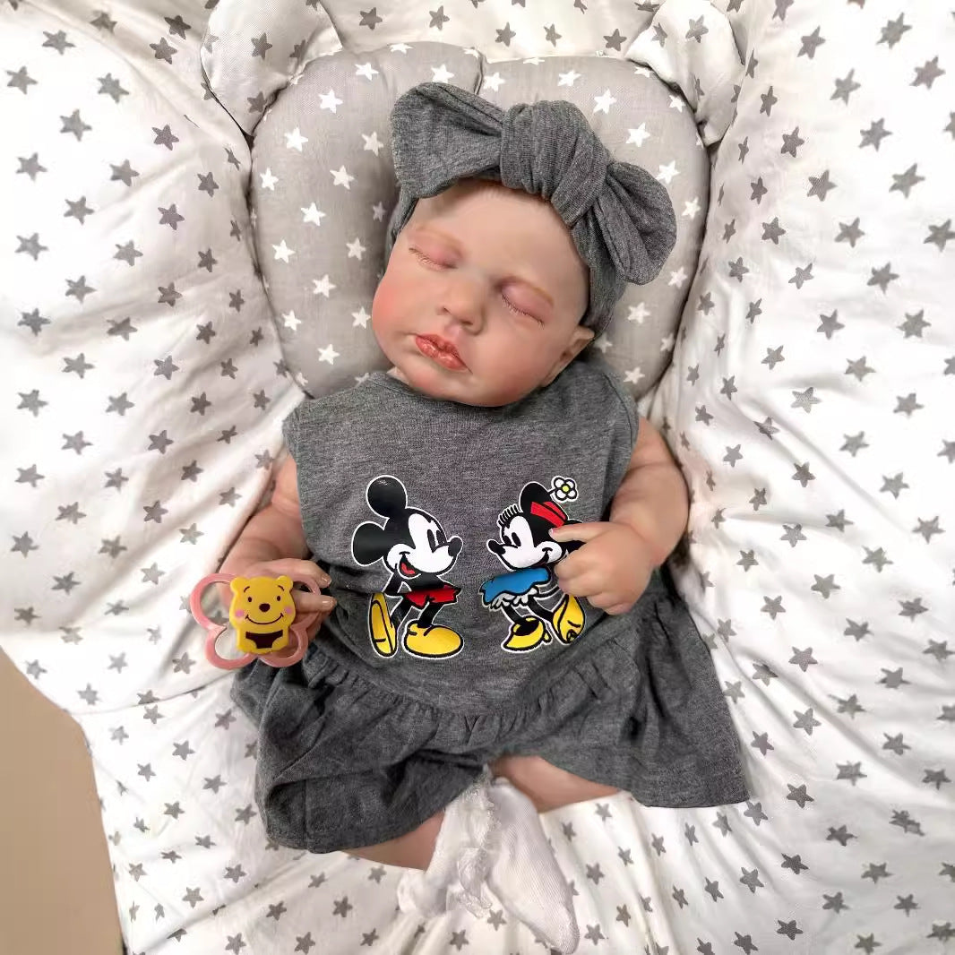 19 Zoll realistische Reborn-Babypuppe mit Stoffkörper, 3D-Haut mit sichtbaren Adern, handgefertigte Neugeborenen-Puppe, Geschenk-Spielzeug für kleine Mädchen und Sammler